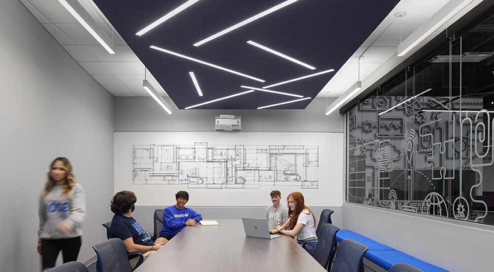 Stylish linear LED fixtures add character to a company board room