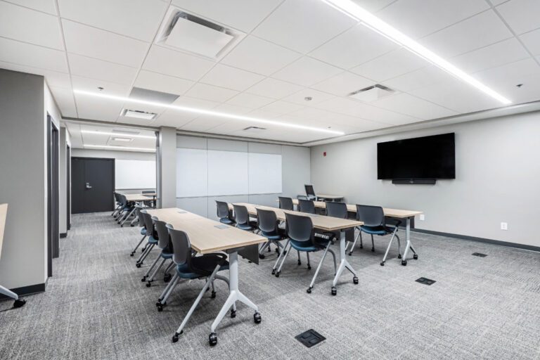 Recessed linear lighting in a T-Grid drop ceiling